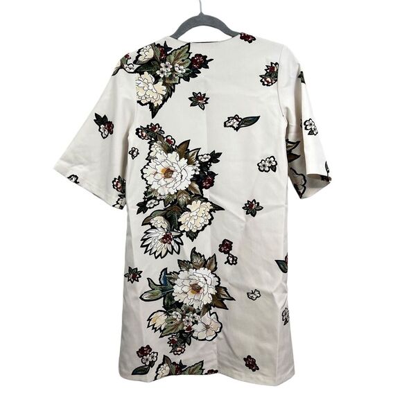 Zara Basic Womens Mini Dress Floral Stretch Bell Sleeves Cream Size XS - Picture 4 of 5